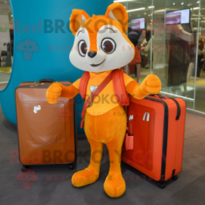 Orange Flying Squirrel mascot costume character dressed with a Leggings and Briefcases