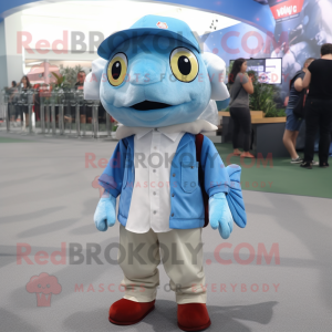 Sky Blue Cod maskot kostume...