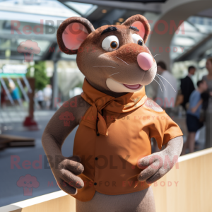 Brown Ratatouille mascot costume character dressed with a One-Piece Swimsuit and Cufflinks