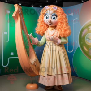 Peach Celtic Harp mascot costume character dressed with a Wrap Skirt and Rings