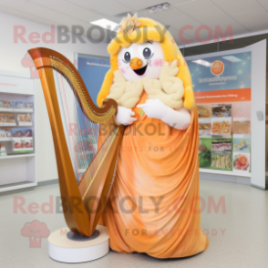 Peach Celtic Harp mascot costume character dressed with a Wrap Skirt and Rings