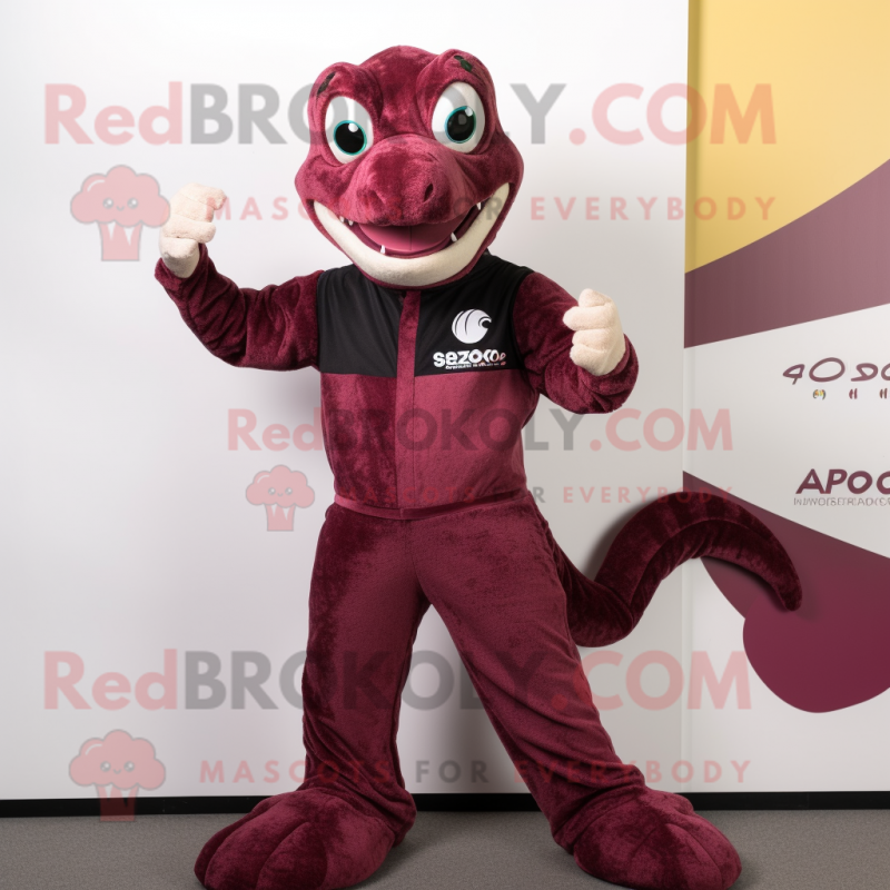 Maroon Lizard mascot costume character dressed with a Trousers and Smartwatches