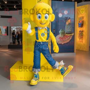 Lemon Yellow Irish Dancing Shoes mascot costume character dressed with a Jeans and Keychains