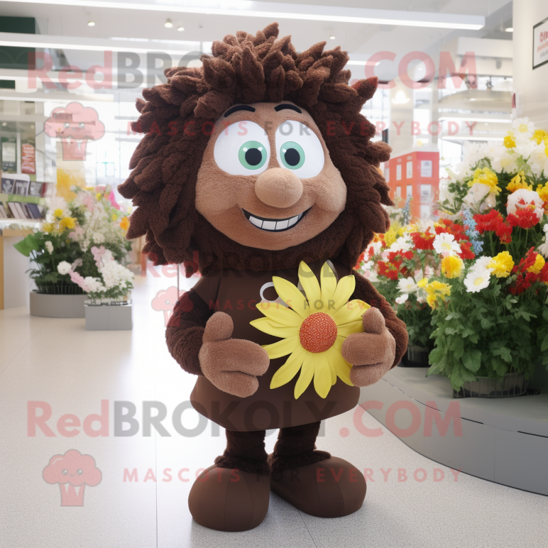 Brown Bouquet Of Flowers mascot costume character dressed with a T-Shirt and Handbags