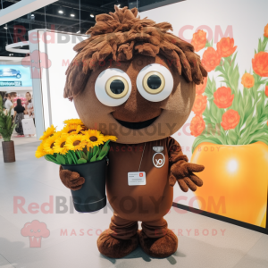 Brown Bouquet Of Flowers mascot costume character dressed with a T-Shirt and Handbags