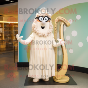Cream Celtic Harp mascot costume character dressed with a Leggings and Eyeglasses