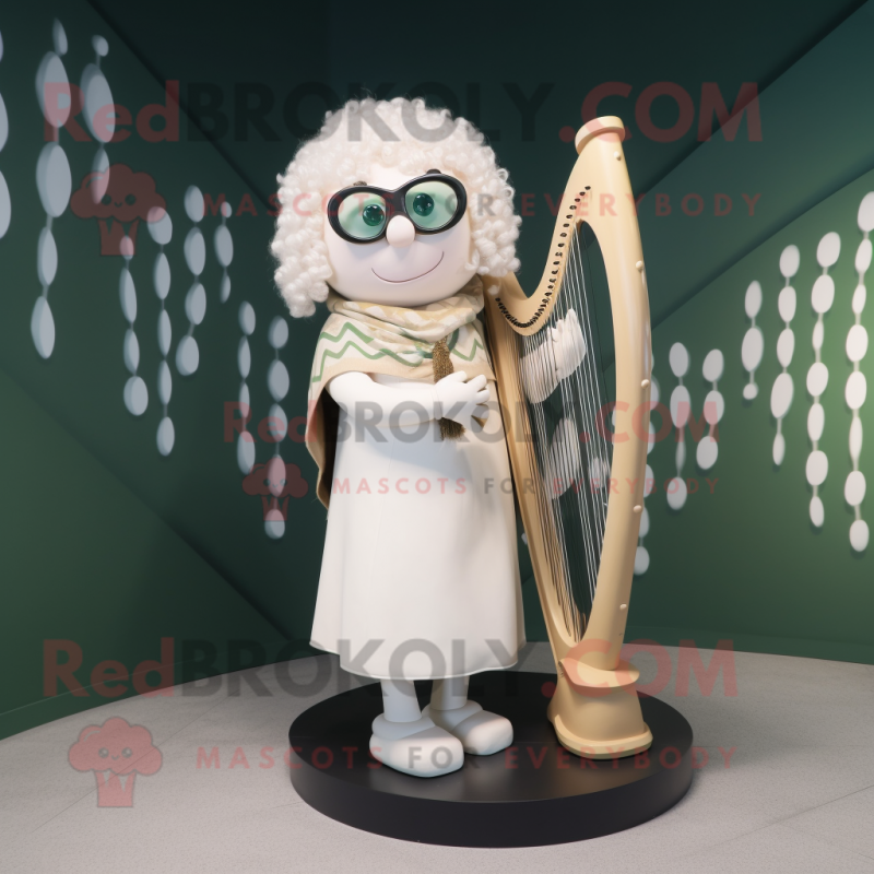 Cream Celtic Harp mascot costume character dressed with a Leggings and Eyeglasses