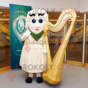 Cream Celtic Harp mascot costume character dressed with a Leggings and Eyeglasses