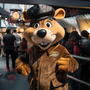 Gold Ratatouille mascot costume character dressed with a Leather Jacket and Beanies