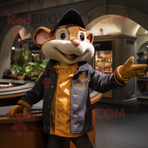 Gold Ratatouille mascot costume character dressed with a Leather Jacket and Beanies