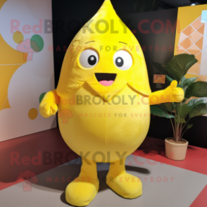 Lemon Yellow Raspberry mascot costume character dressed with a Leggings and Foot pads