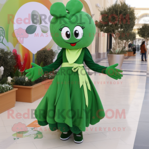 Olive Bunch Of Shamrocks mascot costume character dressed with a Circle Skirt and Scarf clips
