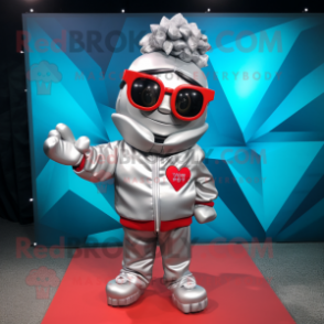 Silver Love Letter mascot costume character dressed with a Windbreaker and Eyeglasses