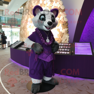 Purple Civet mascot costume character dressed with a Sheath Dress and Coin purses