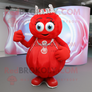 Red Ice mascot costume character dressed with a Blouse and Rings