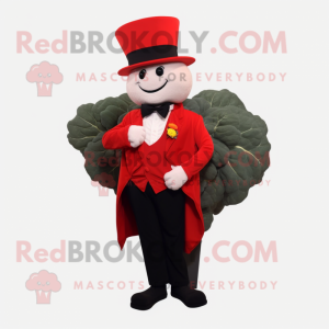 Red Cauliflower mascot costume character dressed with a Tuxedo and Wraps