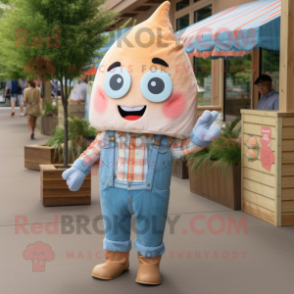 Peach Ice Cream mascot costume character dressed with a Chambray Shirt and Keychains