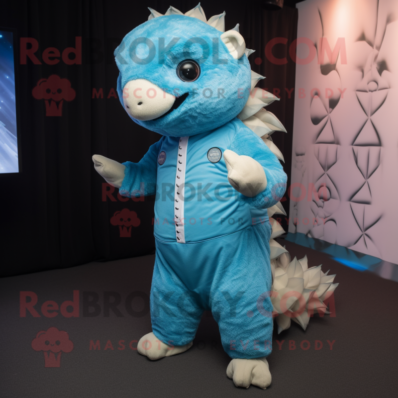 Sky Blue Pangolin Mascot Costume Character Dressed With A Jumpsuit And Ties Mascot Costumes 3282