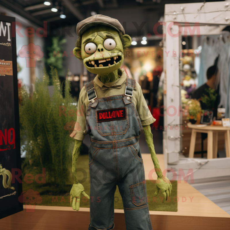 Olive Zombie mascot costume character dressed with a Dungarees and Berets