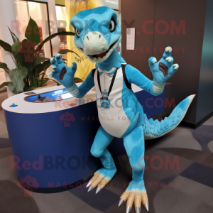 Cyan Utahraptor maskot...