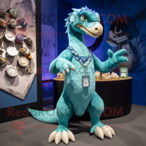 Cyan Utahraptor maskot...