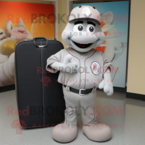 Gray Baseball Ball mascot costume character dressed with a Cover-up and Briefcases