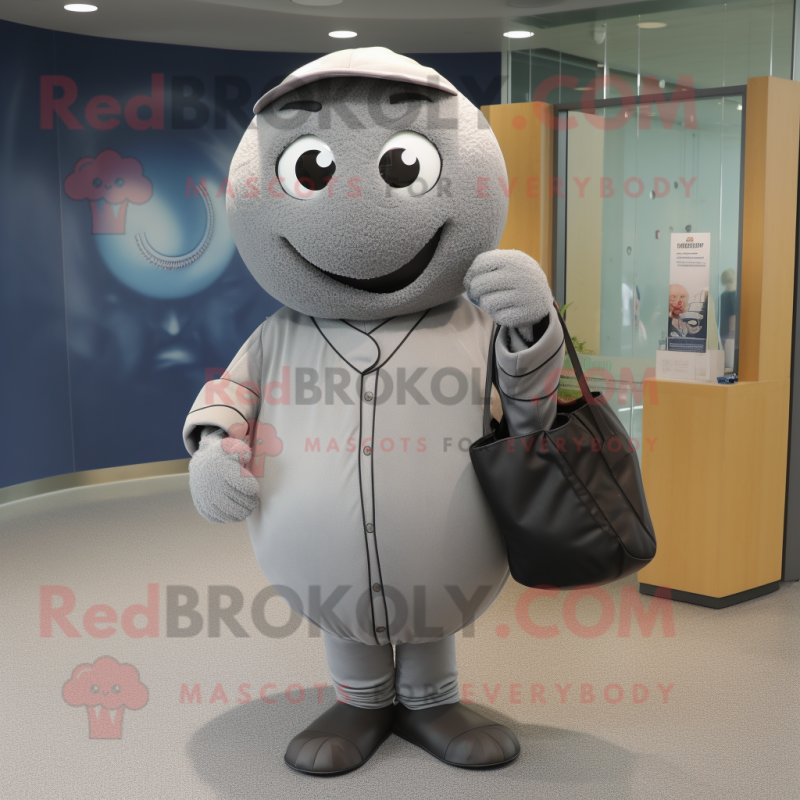 Gray Baseball Ball mascot costume character dressed with a Cover-up and Briefcases