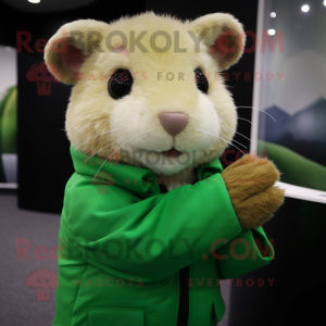 Green Hamster mascot costume character dressed with a Henley Tee and Gloves