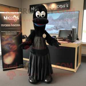 Black Loch Ness Monster mascot costume character dressed with a Wrap Dress and Hair clips