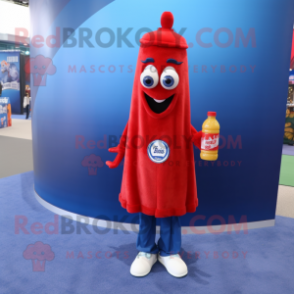 Navy Bottle Of Ketchup mascot costume character dressed with a Boyfriend Jeans and Hairpins