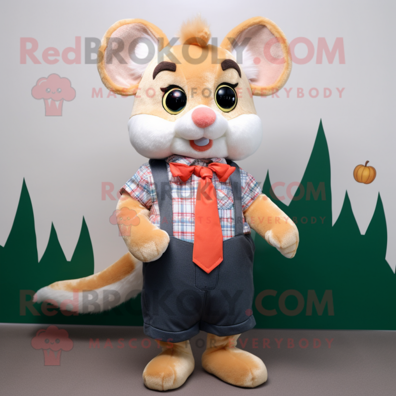 Peach Dormouse mascot costume character dressed with a Flannel Shirt and Bow ties