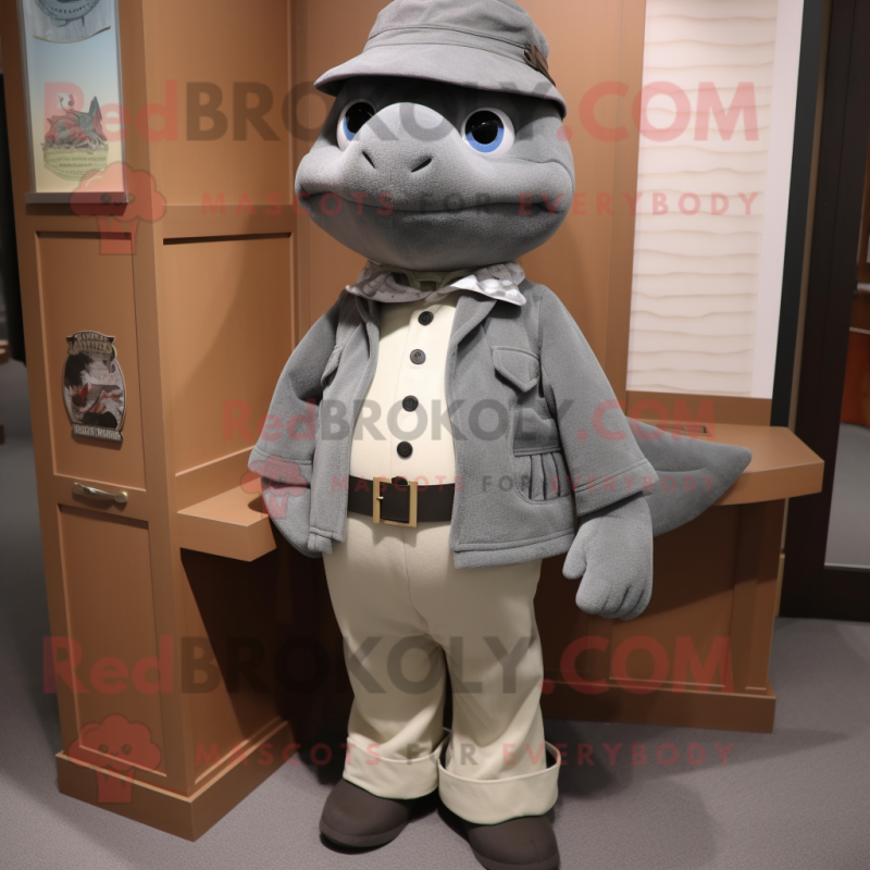 Gray Cod mascot costume character dressed with a Henley Tee and Ties