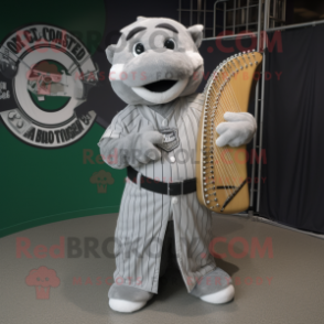 Gray Celtic Harp mascot costume character dressed with a Baseball Tee and Wraps