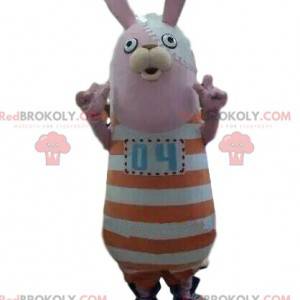 Mascotte di coniglio con un vestito a strisce, coniglietto di