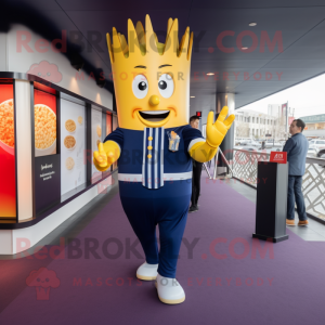 Navy French Fries mascot costume character dressed with a Jeggings and Smartwatches