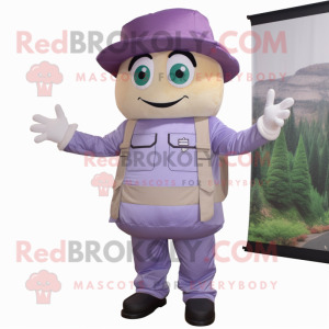 Lavender Lasagna mascot costume character dressed with a Cargo Pants and Hat pins