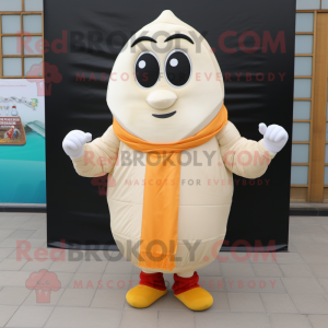 Cream Shakshuka mascot costume character dressed with a Jacket and Belts