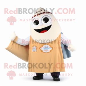 Cream Shakshuka mascot costume character dressed with a Jacket and Belts