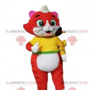 Czerwony i biały kot maskotka, kostium kotka - Redbrokoly.com