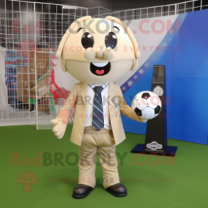 Beige Soccer Goal mascot costume character dressed with a Suit Jacket and Bow ties