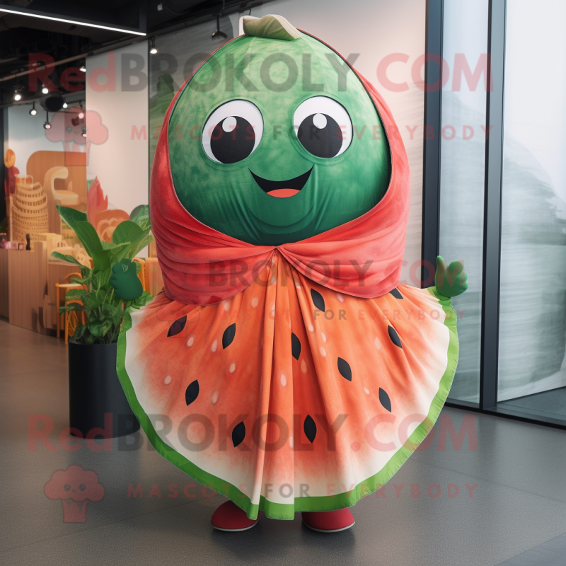 Rust Watermelon Mascot Costume Character Dressed With A Ball Gown