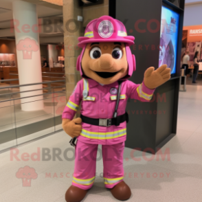 Pink Fire Fighter mascot costume character dressed with a Cover-up and Shoe laces