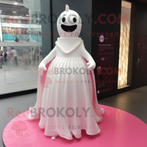 Pink Pepper mascot costume character dressed with a Wedding Dress and Foot pads