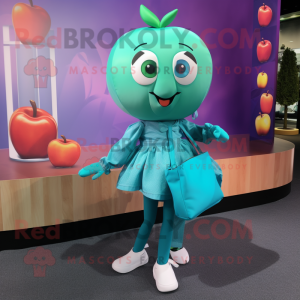 Cyan Apple maskot drakt...