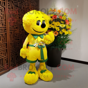 Yellow Bouquet Of Flowers mascot costume character dressed with a Polo Tee and Bow ties