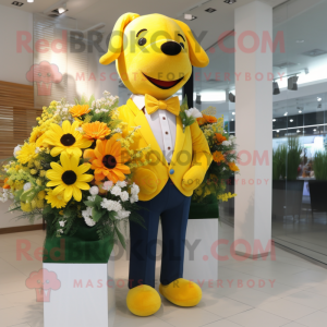 Yellow Bouquet Of Flowers mascot costume character dressed with a Polo Tee and Bow ties