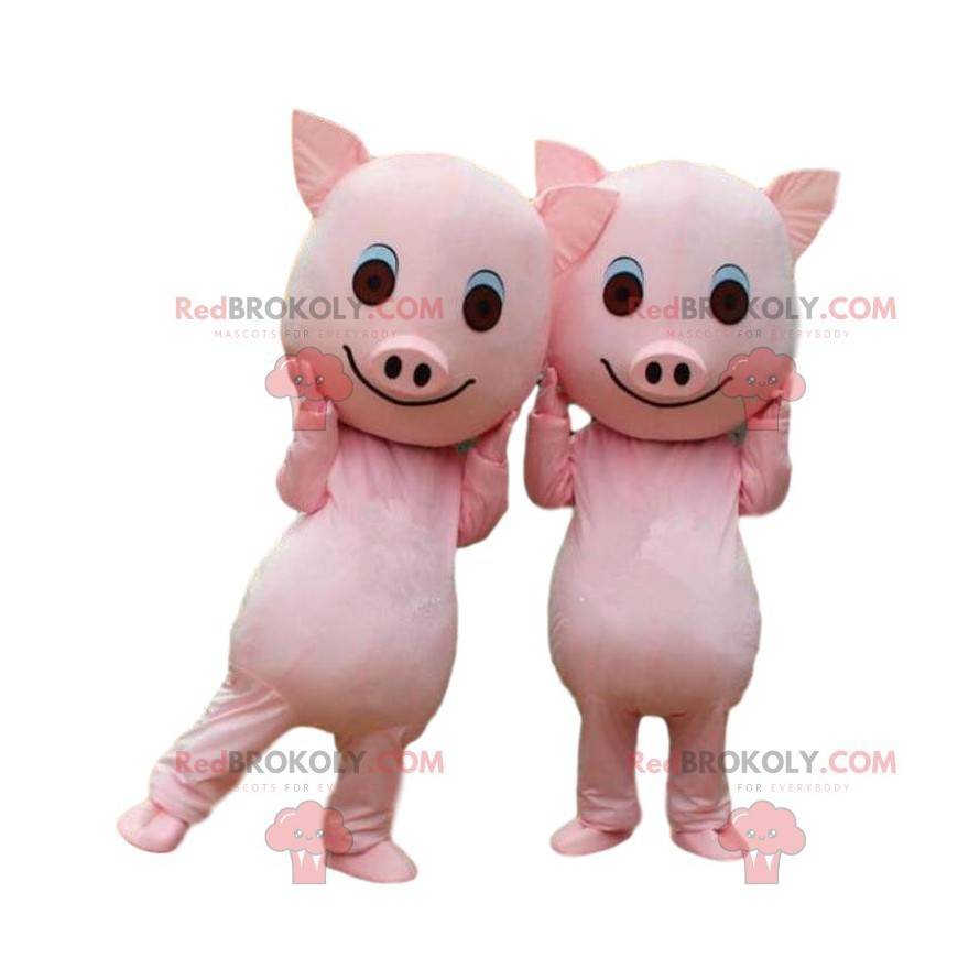 2 varkensmascottes, paar varkens, roze Besnoeiing L (175-180 cm)
