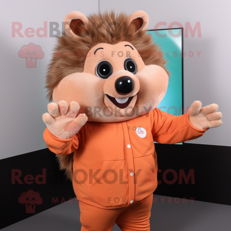 Peach Hedgehog mascot costume character dressed with a Turtleneck and Gloves