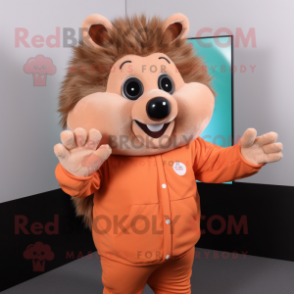 Peach Hedgehog mascot costume character dressed with a Turtleneck and Gloves