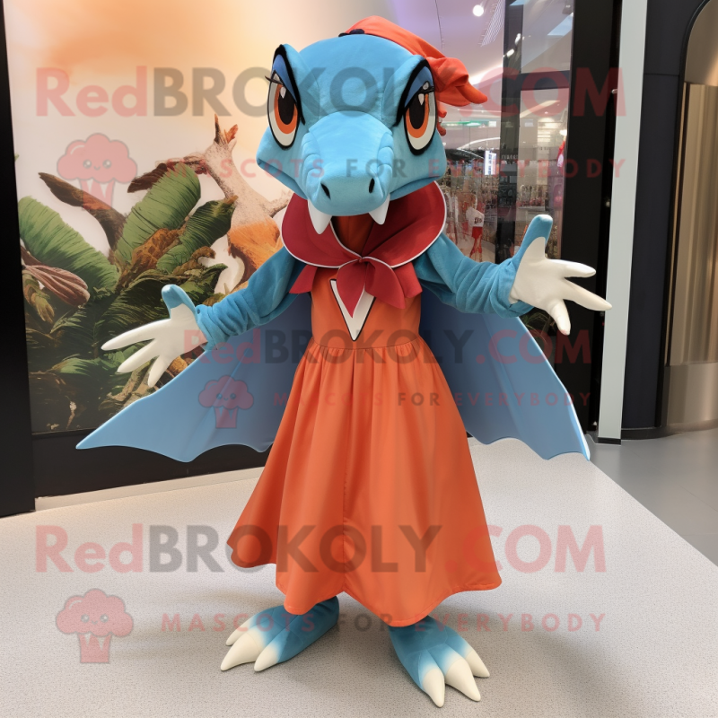 nan Pterodactyl mascot costume character dressed with a A-Line Dress and Mittens